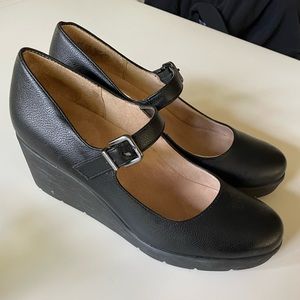 Naturalizer Soul Mary Jane Wedge black leather size 9 nwob